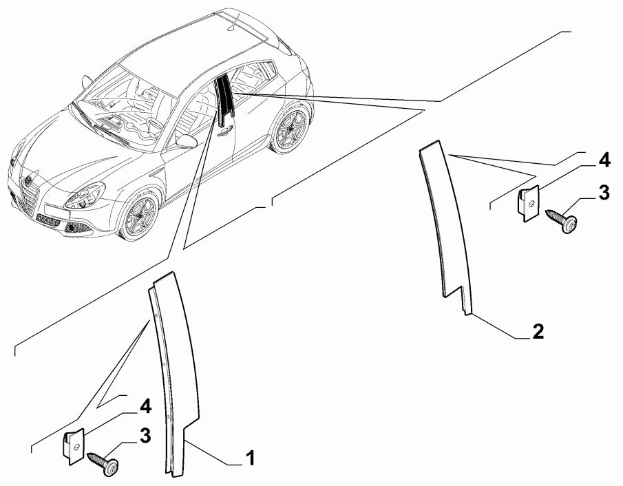 50509846 front nearside door pillar covering for Alfa Romeo 940 Giulietta