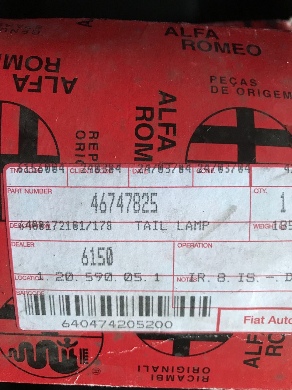 46747825 Tail lamp - N/S inner