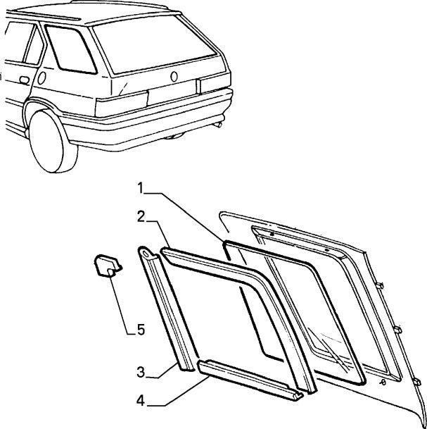 60738803 Rear right hand window weather strip for Alfa Romeo 33 Station Wagon SW