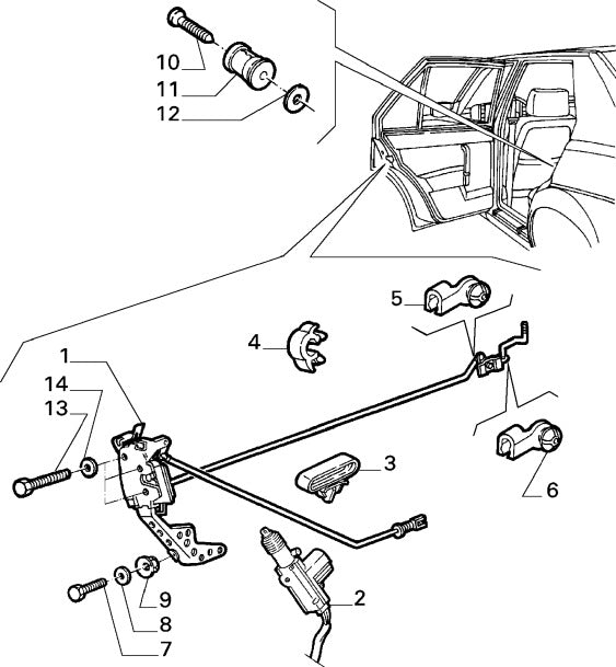 60741234 Nearside rear door lock mechanism for Alfa Romeo 75