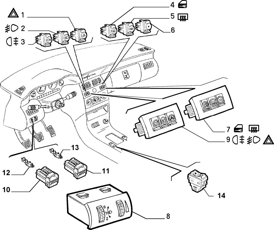 46306315 Fog light switch for Lancia Gamma, Fiat Coupe