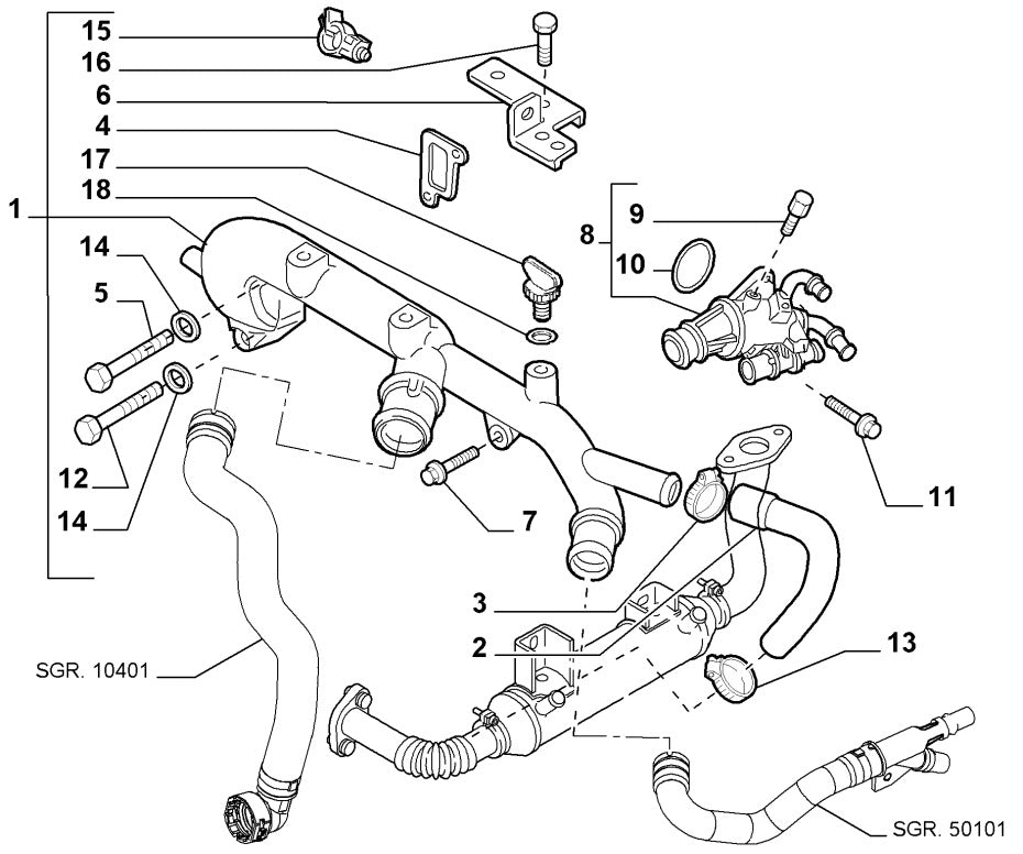 46779240 Water pump sealing gasket for Alfa Romeo 147, 156, 166, 159, Brera, Spider and GT
