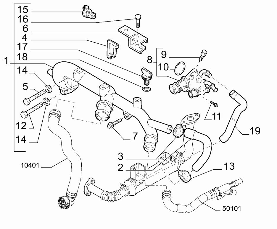55228393 Hose / pipe from thermostat to EGR cooler for Alfa Romeo 159, Brera and Spider