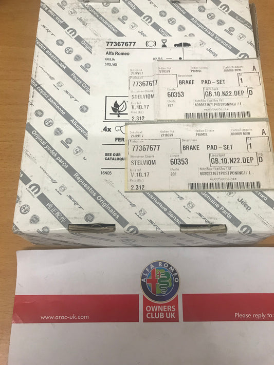 Brake pads - front - Giulia 2.0 & Stelvio 2.2 - 77367677