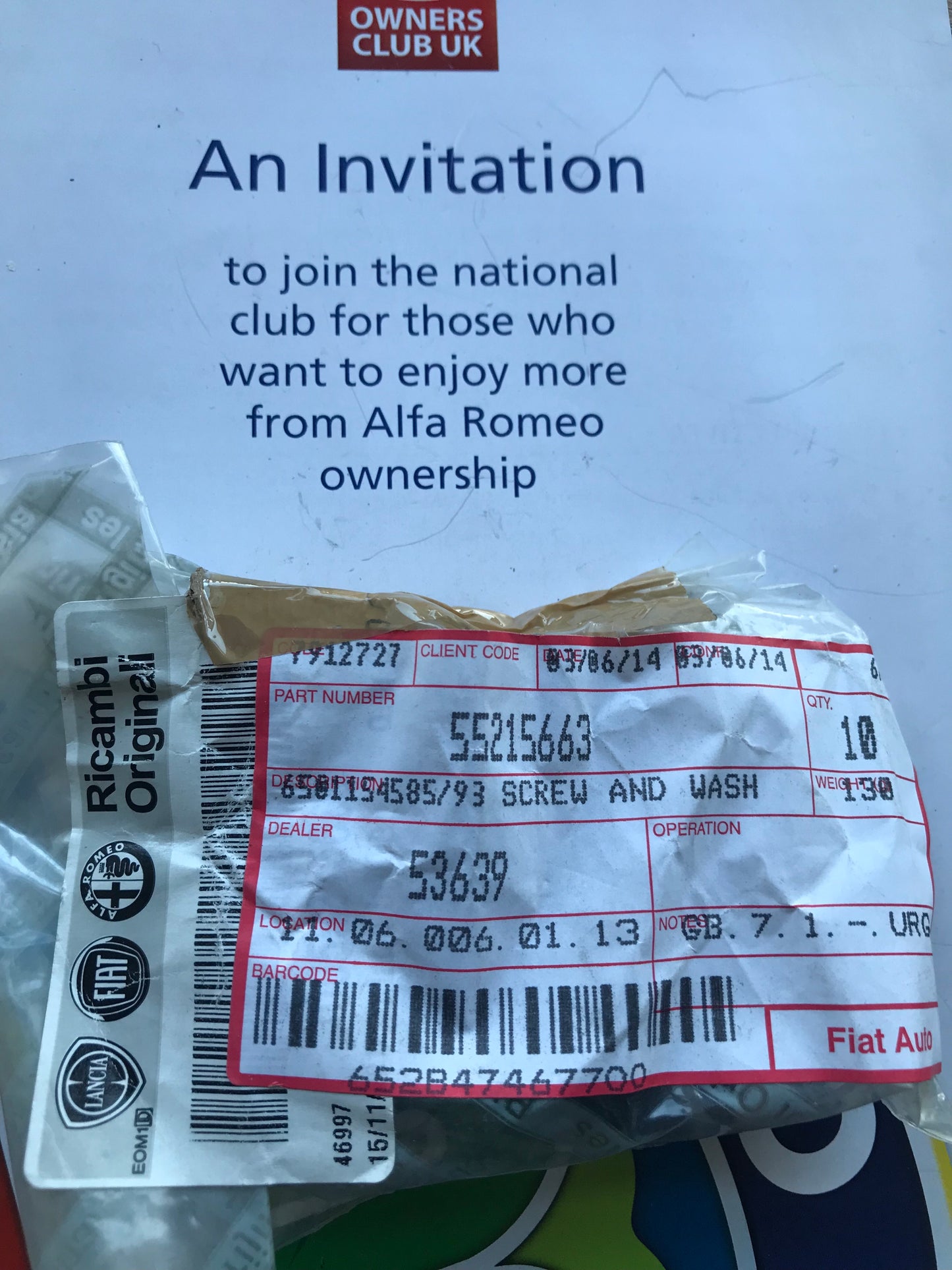 Screw - belts and pulleys - 55215663 - 159 Brera Spider 4C MiTo Giulietta *price is for one*