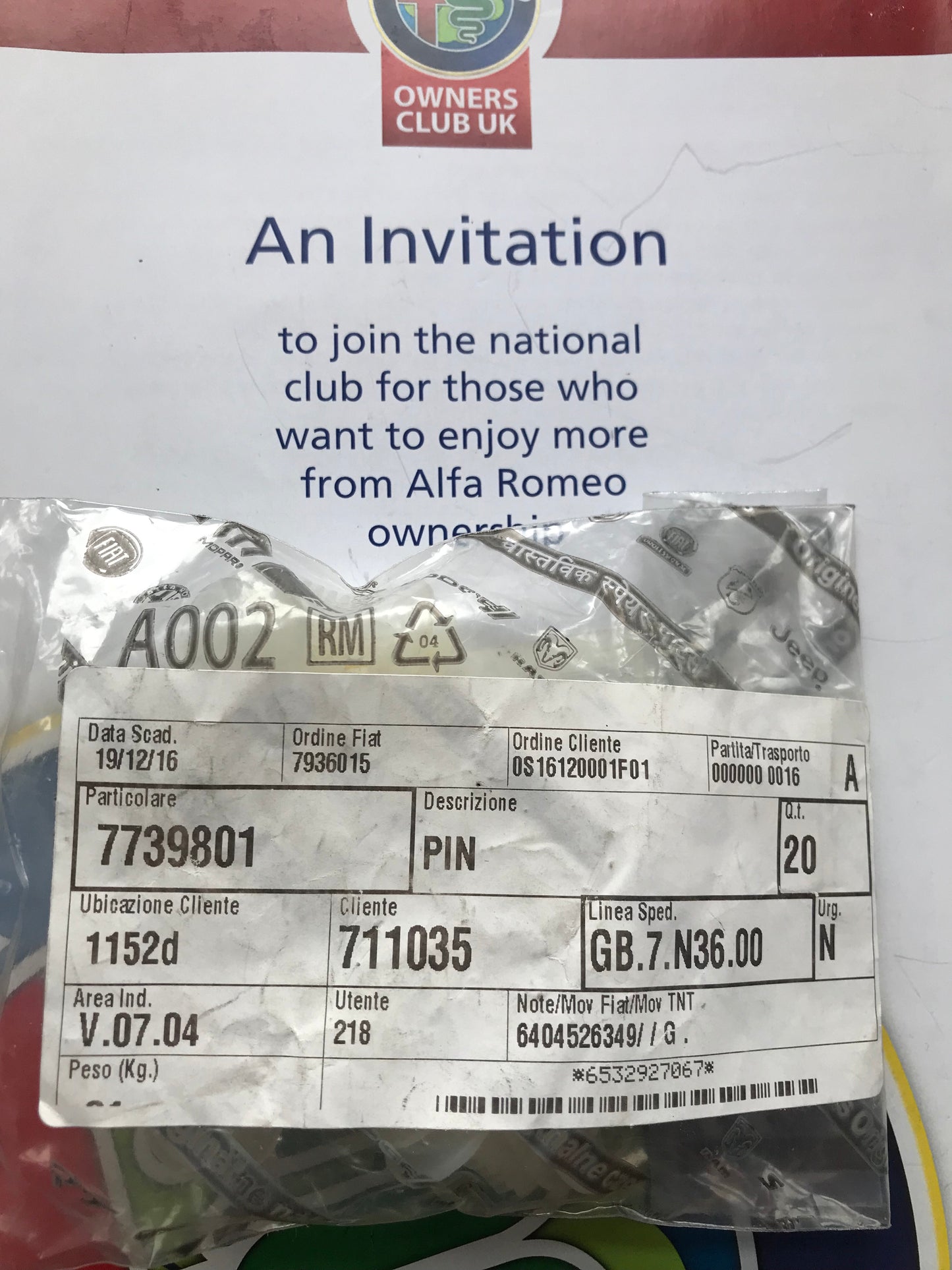 Pin - tailgate - 7739801 - 145 146 147 155 156 166 GT GTV Spider *price is for one*