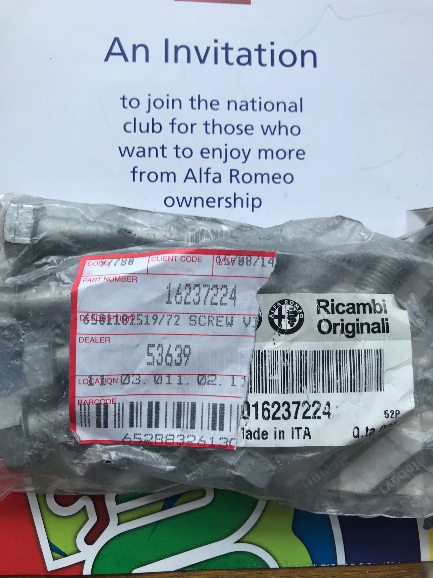 Screw - suspension - 16237224 - 33 145 146 147 164 GT GTV Spider 155 156 *price is for one*