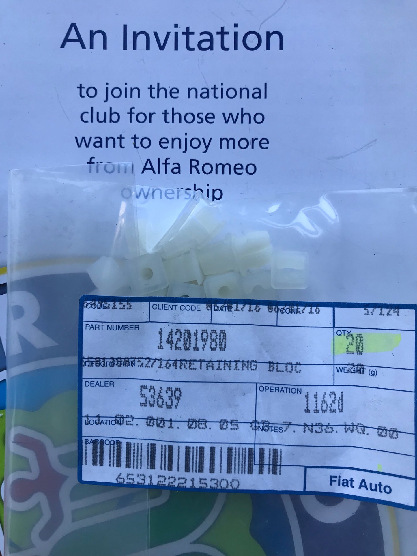 Retaining block - mud flap - 14201980 - RZ/SZ 145 146 156 159 164 166 33 75 159 Brera Spider GTV Giulietta *price is for one*