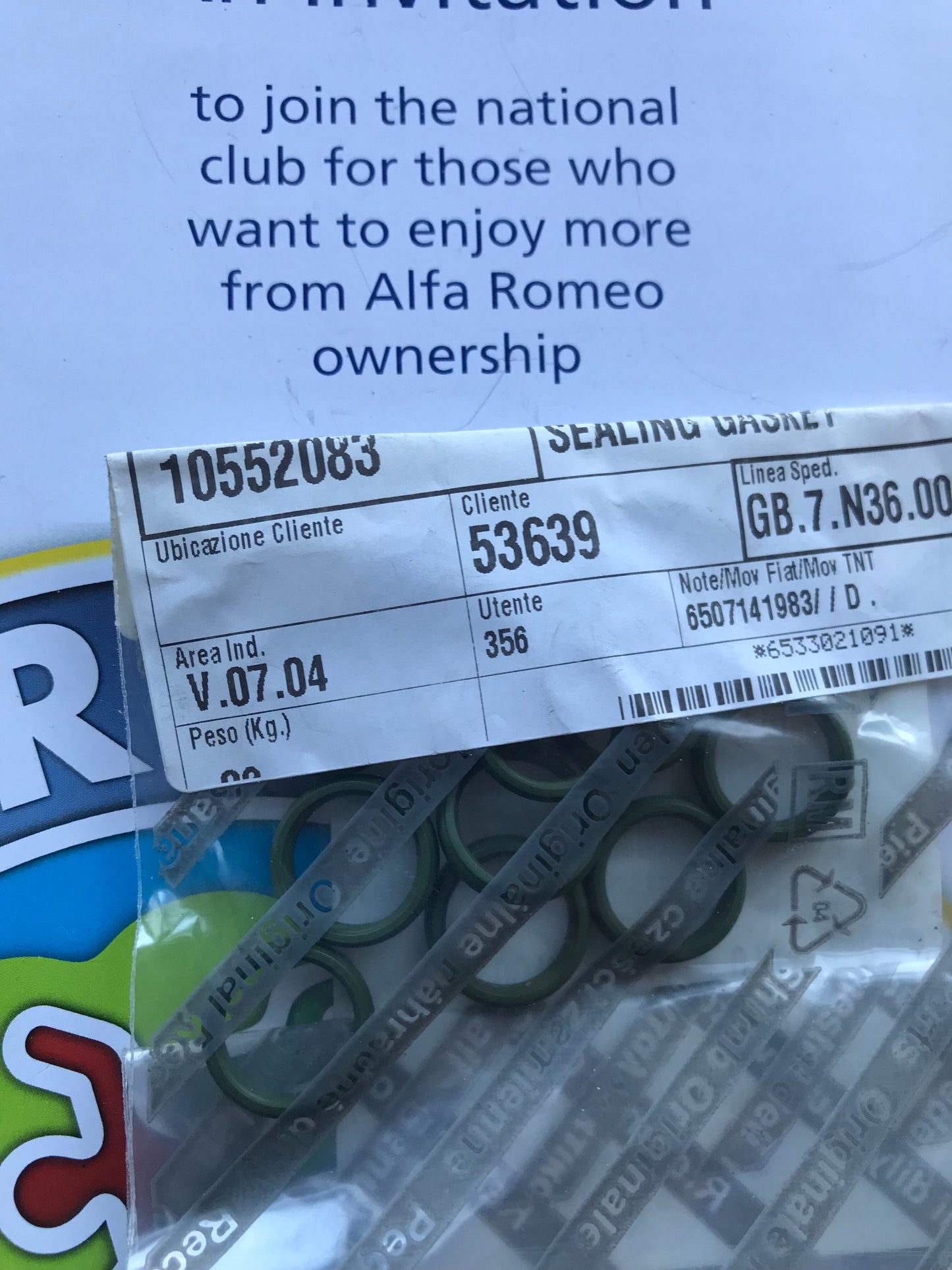 Sealing gasket - ventilation - 10552083 *price is for one* - 147 GT