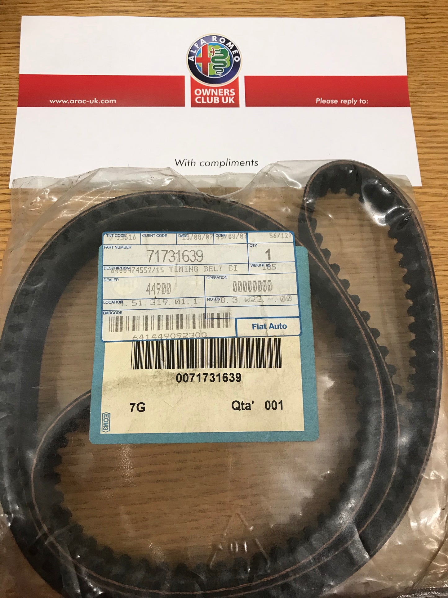 Cambelt/timing belt CF2 - 147 1.9 JTD & 156 1.9/2.4 JTD - 71731639