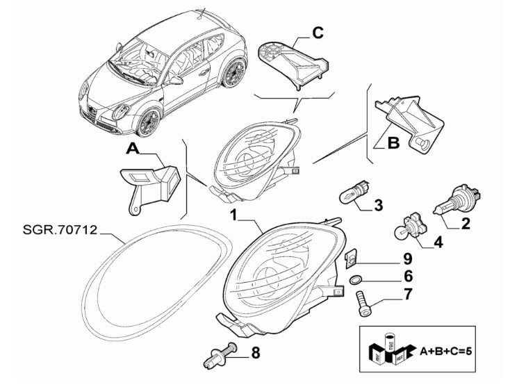 Outer lighting clips - pack of 7 - 7556533 - 155 166 MiTo & Fiat