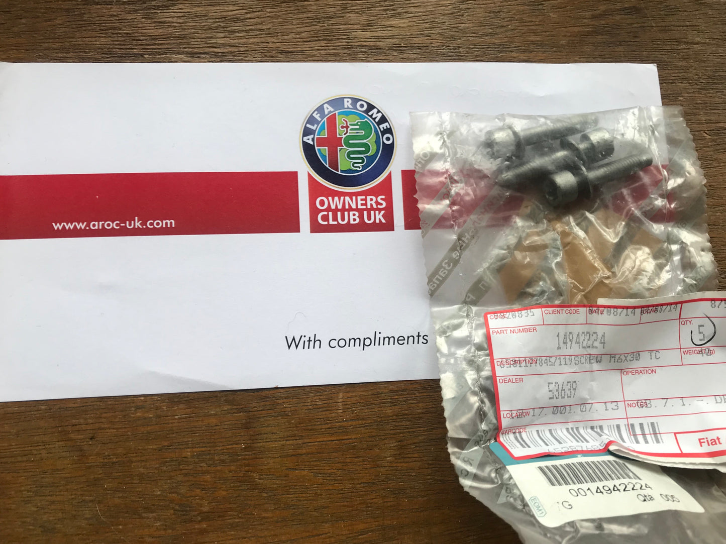 Screw and washer - oil sump - 14942224 - 147 156 159 166 GT *price is for one*