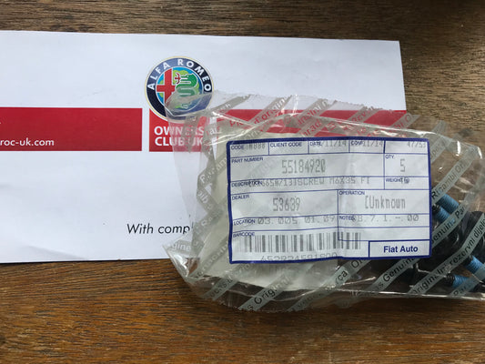 Screw - brake vacuum system - 55184920 - 147 156 GT 159 Brera Spider 166 4C MiTo Giulietta *pack of five*