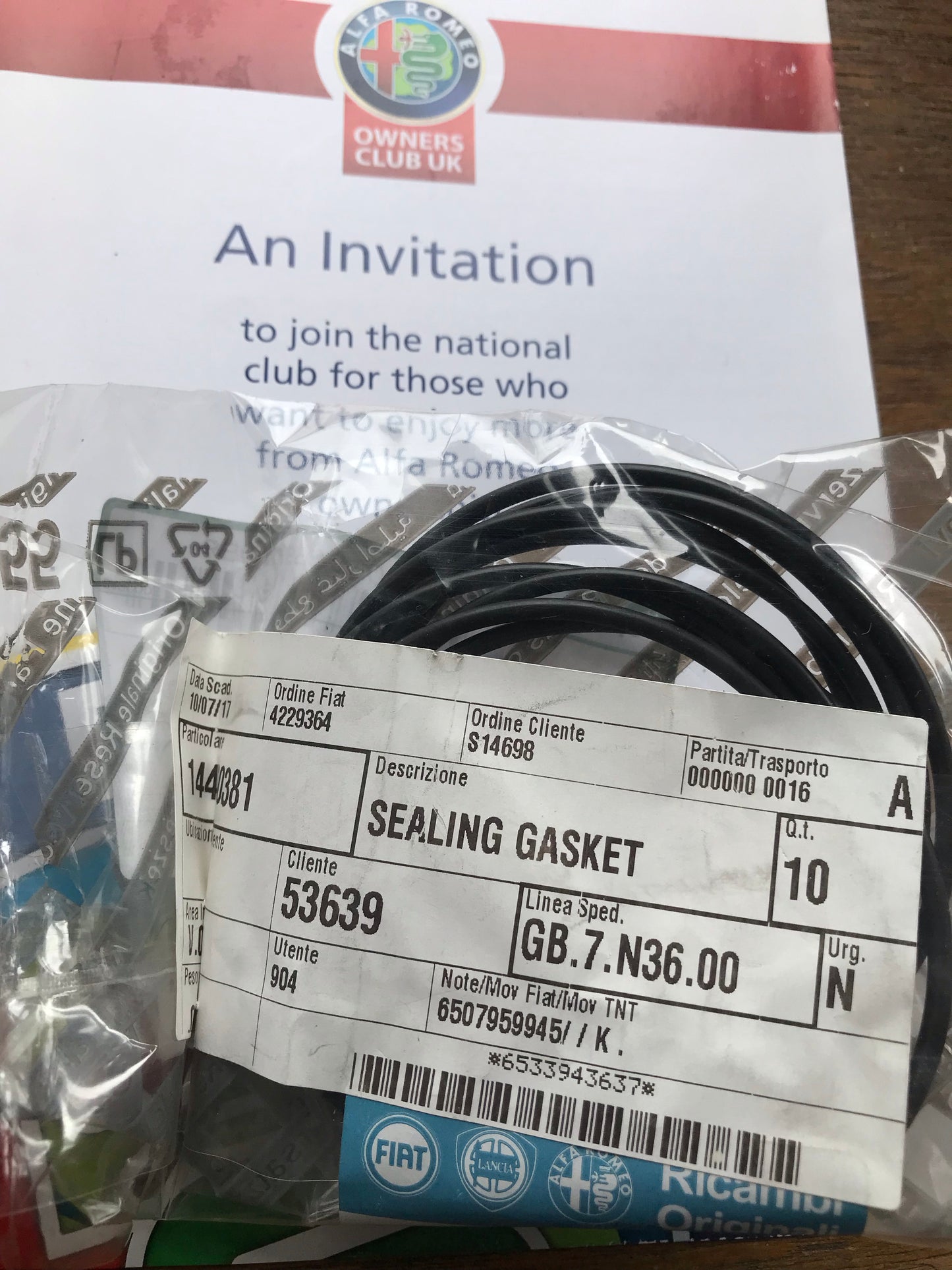 Sealing gasket - 14460381 - 145 146 147 156 166 GT GTV Spider *price is for one*