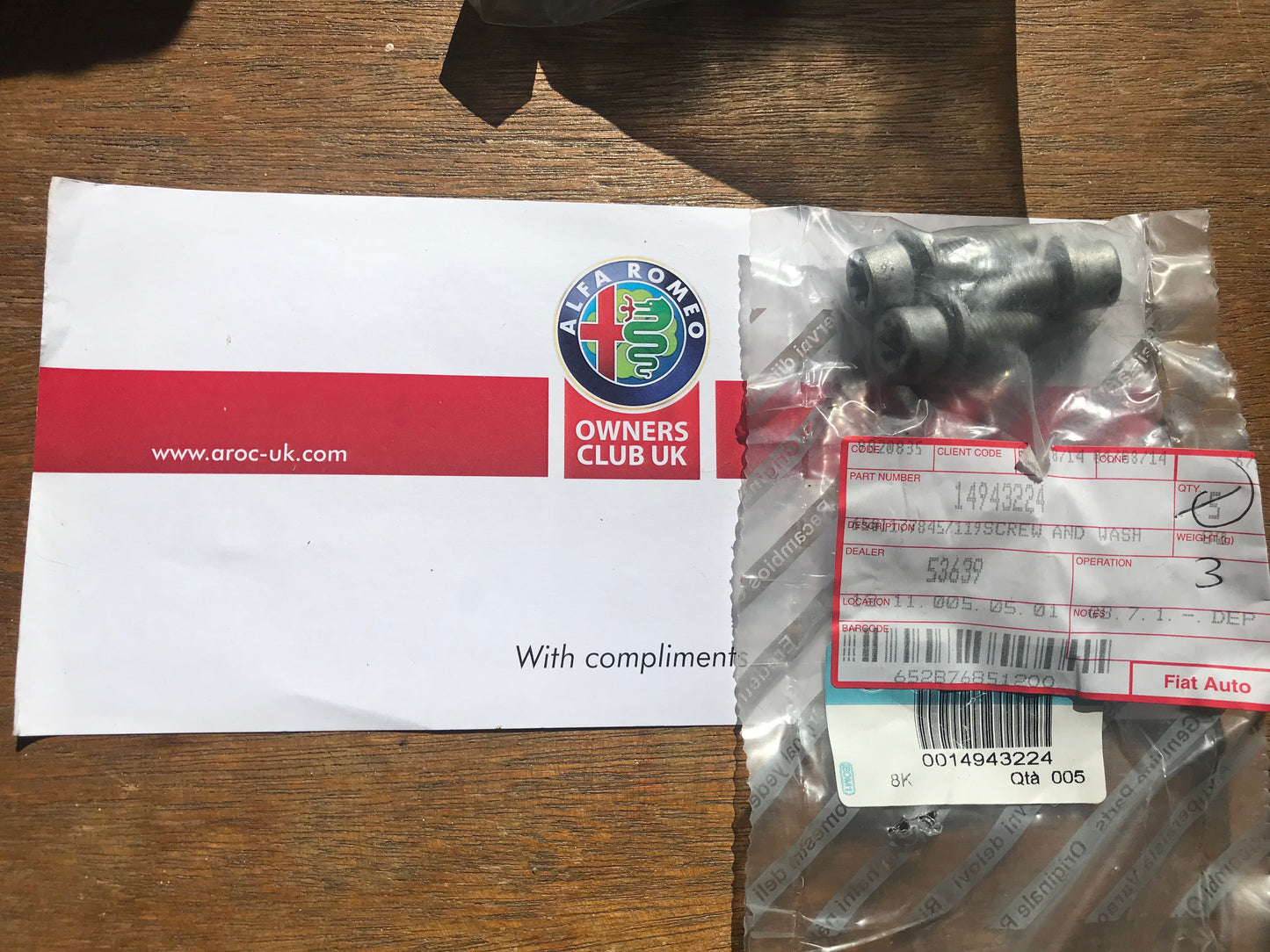 Screw and washer - oil sump - 14943224 - 145 146 147 155 156 159 166 GT GTV Spider 4C MiTo *price is for one*