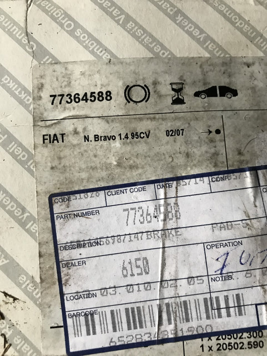 Brake pad set - front MiTo 1.4 TB 1.3/1.6 JTD - 77364588
