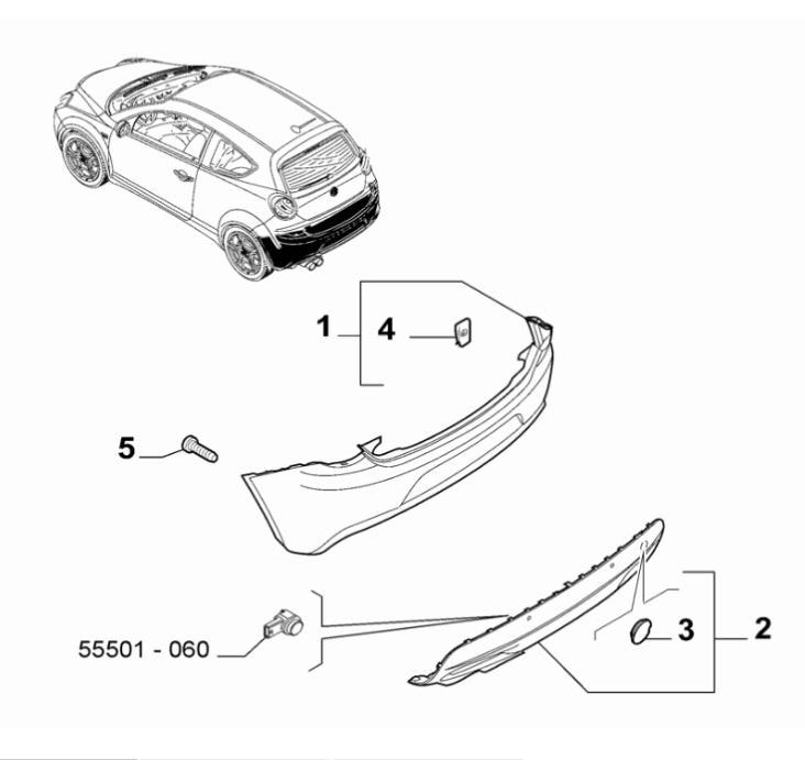 Bumper spoiler - rear - 156084649 MiTo 2008 on - part of number two in the diagram